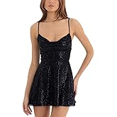 Cjfdfy Women's Sequin Dress Sexy Backless Spaghetti Strap Cowl Neck Sparkly Glitter Mini Dress for Cocktail Homecoming Party