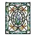 Design Toscano Dragonfly Floral Stained Glass Window Hanging Panel with Scrolled Brackets, 19 Inches Wide, 25 Inches High, 300 Piece Count, Blue Green Red