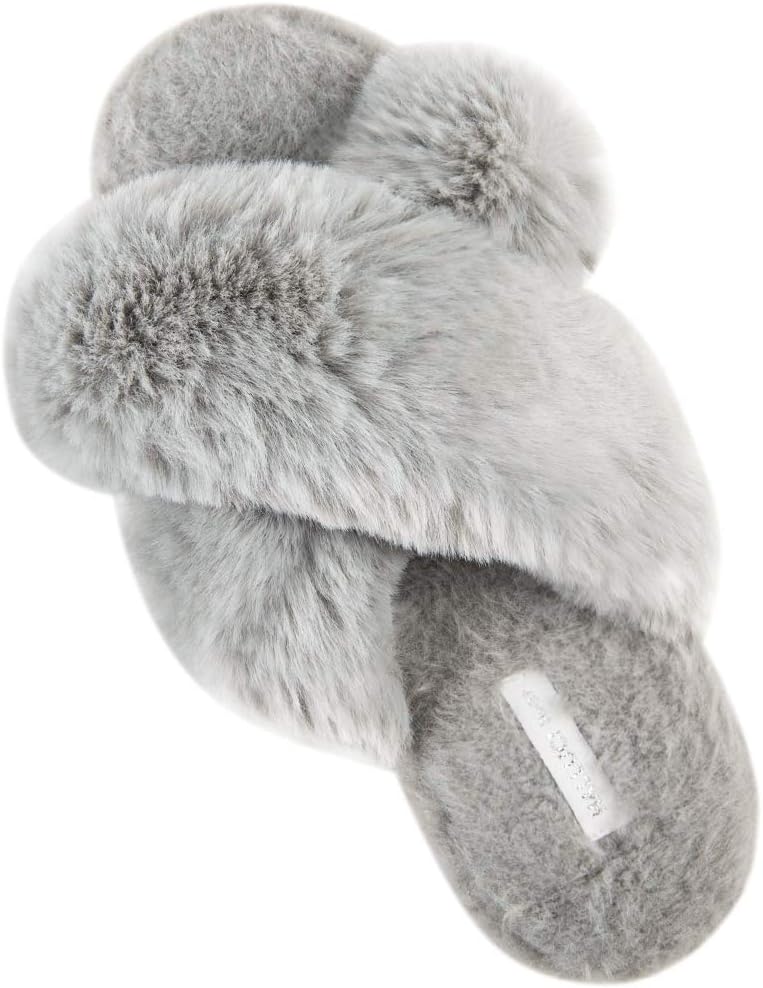 Women's Cross Band Soft Plush Fleece House/Outdoor Slippers