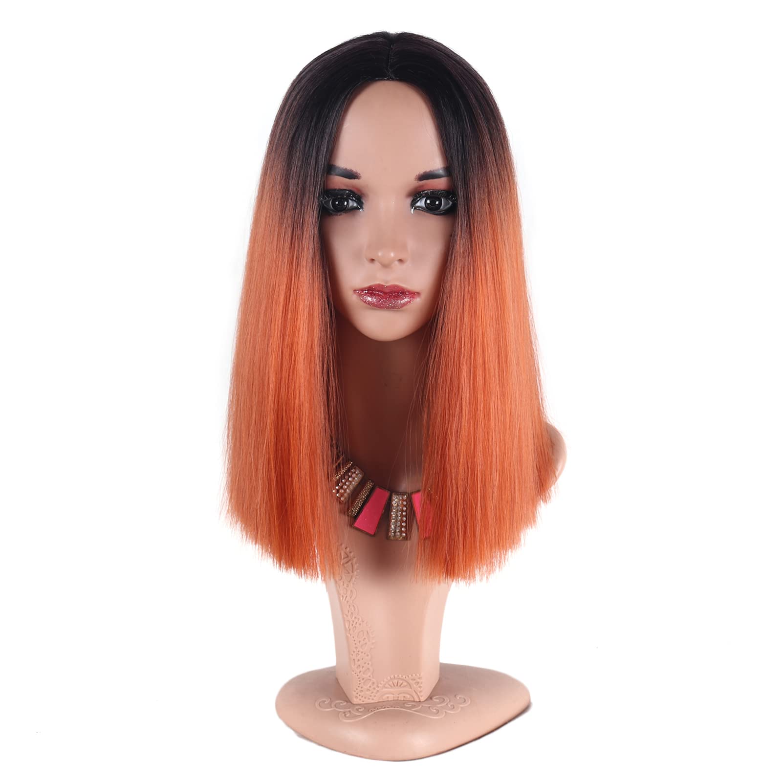 YanT HAIR Synthetic Wigs For Women Straight Bob Wig Ombre Wig (1b/orange Color)