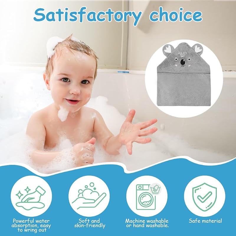 Cape de Bain Bébé à Capuche, Sortie de Bain Bébé Super Absorbante, 80 x 80cm Peluche De Corail De Haute Qualité, Serviettes de Bain pour bébé 0-3 Ans, Idée Cadeau Naissance Bébé(Gris)