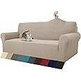 ZNSAYOTX 1 Piece Jacquard Couch Covers for 3 Cushion Couch High Stretch Sofa Cover for Pets Dogs Anti Slip Extra Large Sofa Slipcovers Furniture Protector (XL Sofa, Khaki)