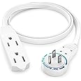 Maximm Cable 2 Ft 360° Rotating Flat Plug Extension Cord/Wire, 16 AWG Multi 3 Outlet Extension Wire, 3 Prong Grounded Wire - White - UL Certified