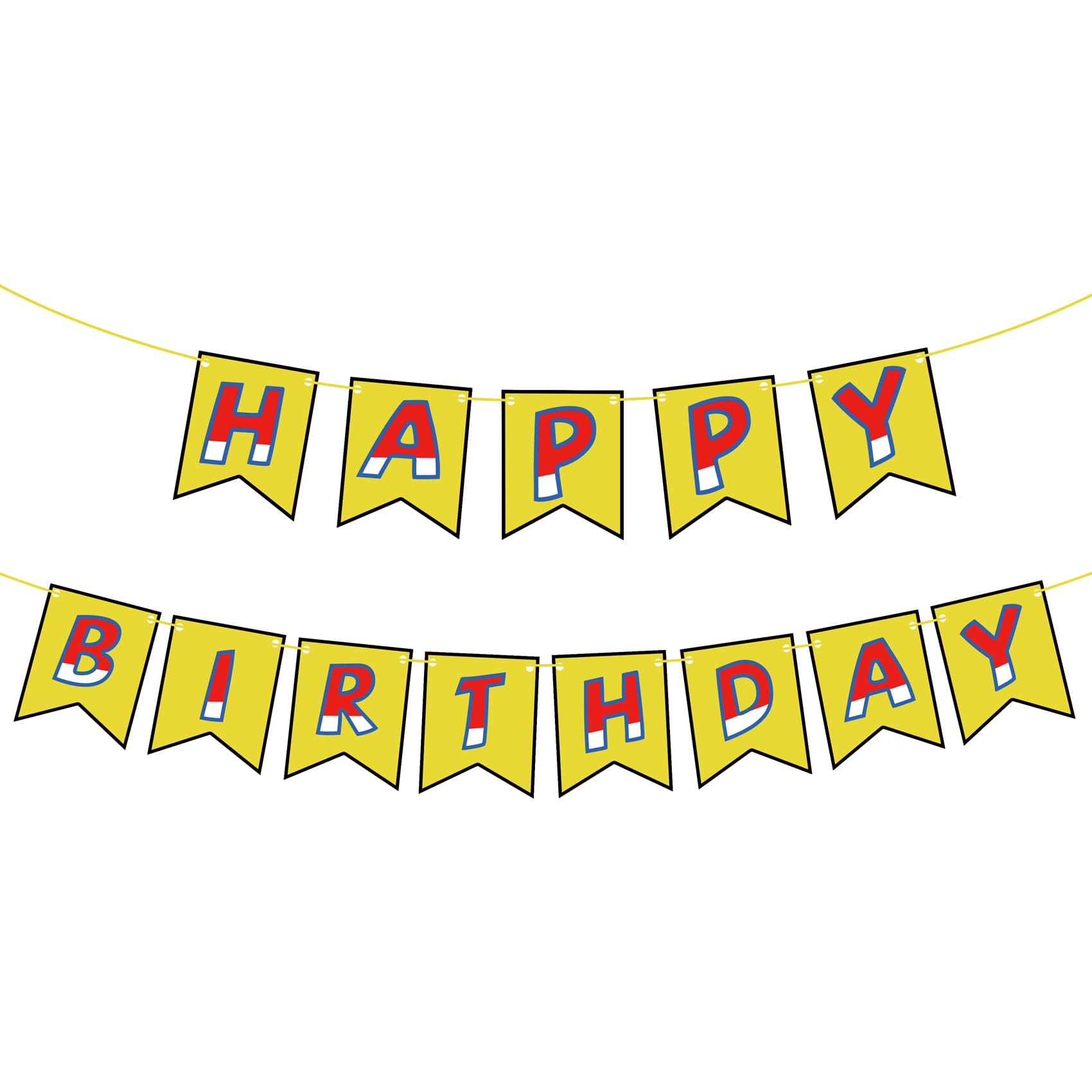 Photo 1 of Cartoon Red White Yellow Happy Birthday Party Banner, Anime Birthday Banner for Decorating Birthday Themed Parties, Home Wall Door Window Hanging Decoration Supplies