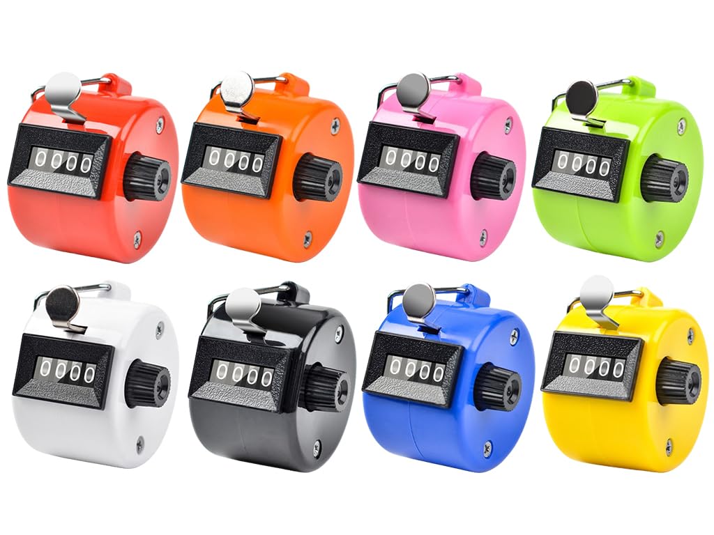 Anlising 8PCS Hand Tally Counter, 4-Digit Clicker Counter, Manual Mechanical Counter, 4 Digit Mechanical Palm Click, Hand Held Clicker Counter, for Counting, Coaching, Golf, Fishing (8 Color)