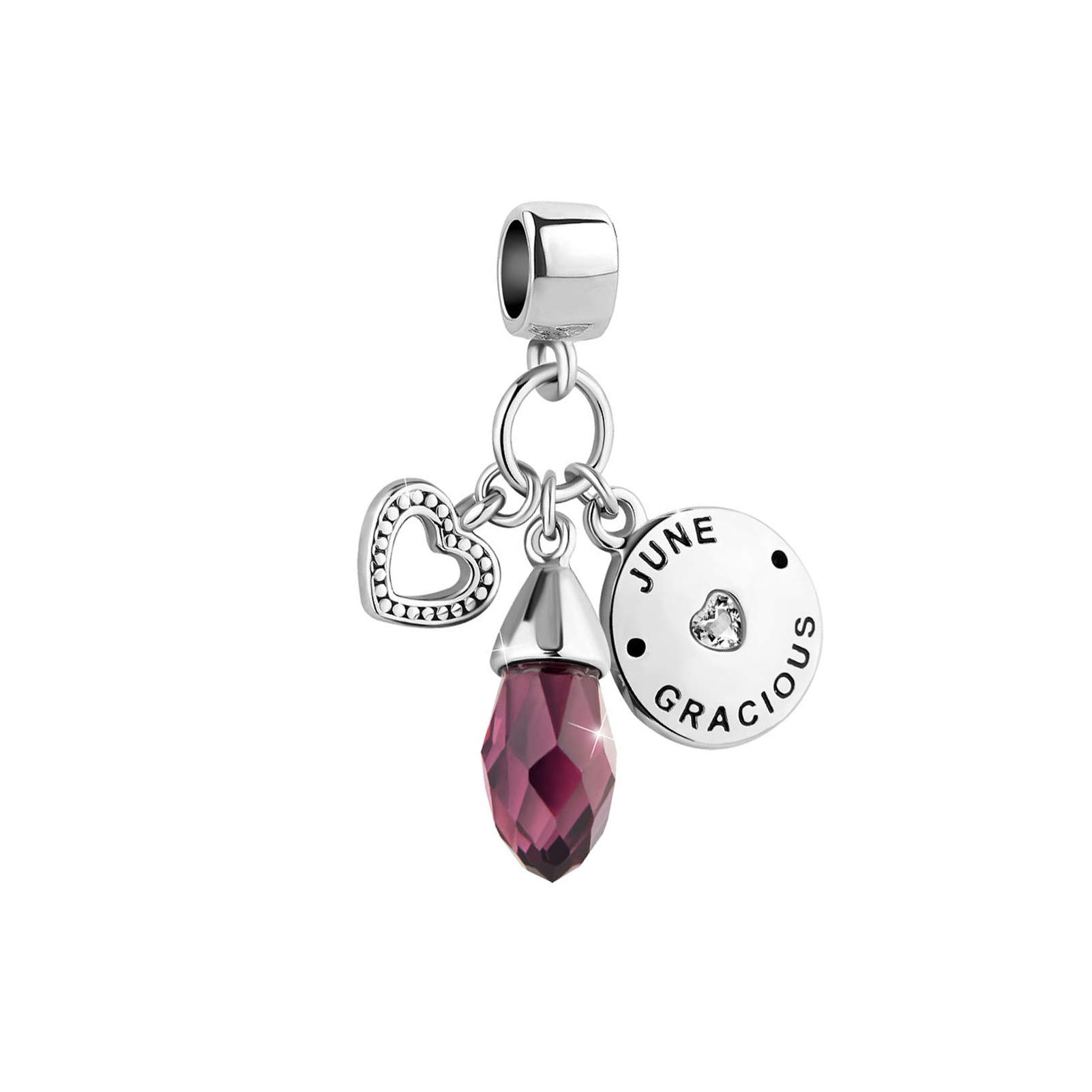 SBI Jewelry Heart Love Purple June Birthstone Charm for Pandora Bracelet Necklace Pendant June Birthday Charm for Women Birthday Jewellery