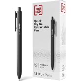 TRU RED Retractable Gel Pens, Medium 0.7mm, Black Ink, 12-Pack | Quick-dry ink resists smearing for notes, forms, and everyday office writing.