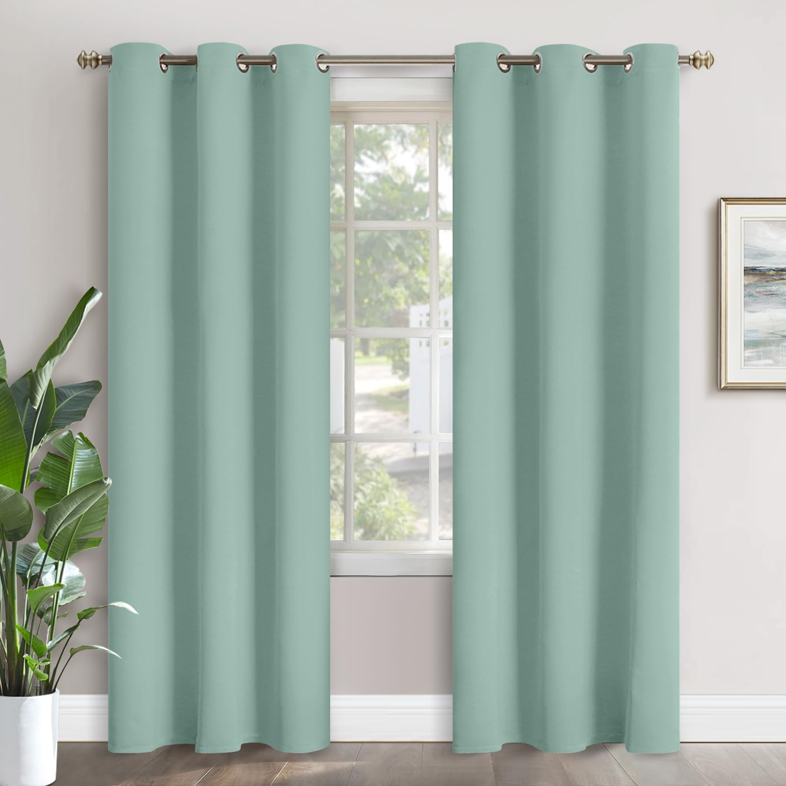 YoungsTex Sage Green Blackout Curtains for Living Room 84 Inches Length - Thermal Insulated with Grommet Room Darkening Drapes for Bedroom Dining Room Privacy Decorative, 2 Panels, 42 x 84 Inch Image