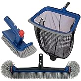 Deluxe Swimming Pool Cleaning Kit Including Pool Skimmer Net with Rubber Edge, 17.5" Pool Brush Head & Rotatable Pool Scrub Brush, Heavy Duty Pool Cleaning Kit Inground & Above Ground Pool (No Pole)