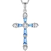 STARCHENIE Cross Necklace for Women 925 Sterling Silver Gemstone Crucifix Pendant Birthstone Jewelry