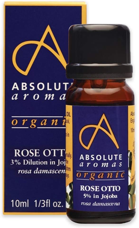 Absolute Aromas Organic Rose Otto Essential Oil 3% Dilution in Jojoba Oil (10ml), Natural, Cruelty-Free and Vegan