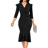 Women's Church Dresses 3/4 Sleeve Sexy V Neck Vintage Pencil Dress Mermaid Dress for Business