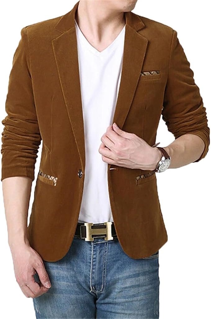 Amazon メンズ スーツ カーキ色 コーデュロイ生地 コートー 男 トップス アウター カジュアル ファッション トップス 着こなし 防寒 あったか Live Shop L コート ジャケット 通販