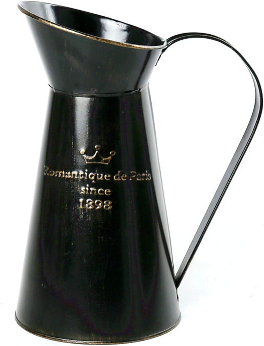 Fletiter 10 Inch Vintage Metal Galvanized Flower Vase Farmhouse French Jug- Rustic Home Decor for Dried Floral Arrangements for Living Room and Weddings (Black)