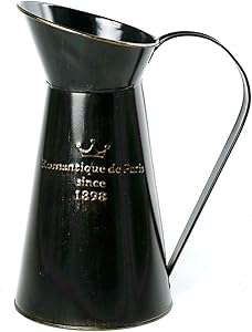 Fletiter 10 Inch Vintage Metal Galvanized Flower Vase Farmhouse French Jug- Rustic Home Decor for Dried Floral Arrangements for Living Room and Weddings (Black)