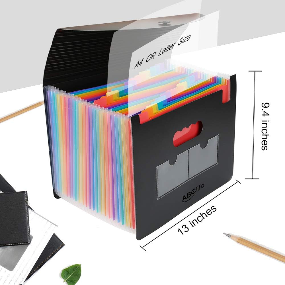24 Pockets Expanding File Folder/Accordian File Organizer with Expandable Cover/Portable A4 Letter Size File Box, High Capacity Plastic Colored Paper Document Receipt Organizer Filing Folder Organizer : Office Products