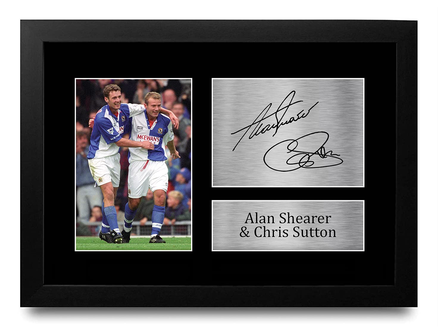 HWC Trading A4 FR Alan Shearer & Chris Sutton Blackburn Rovers 1994/1995 Champions Gifts Printed Signed Autograph Picture for Fans and Supporters - A4 Framed