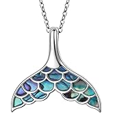 Ladytree S925 Sterling Silver Jewelry Dolphin Mermaid Tail Abalone Shell Pendant Necklace 18+2 inches