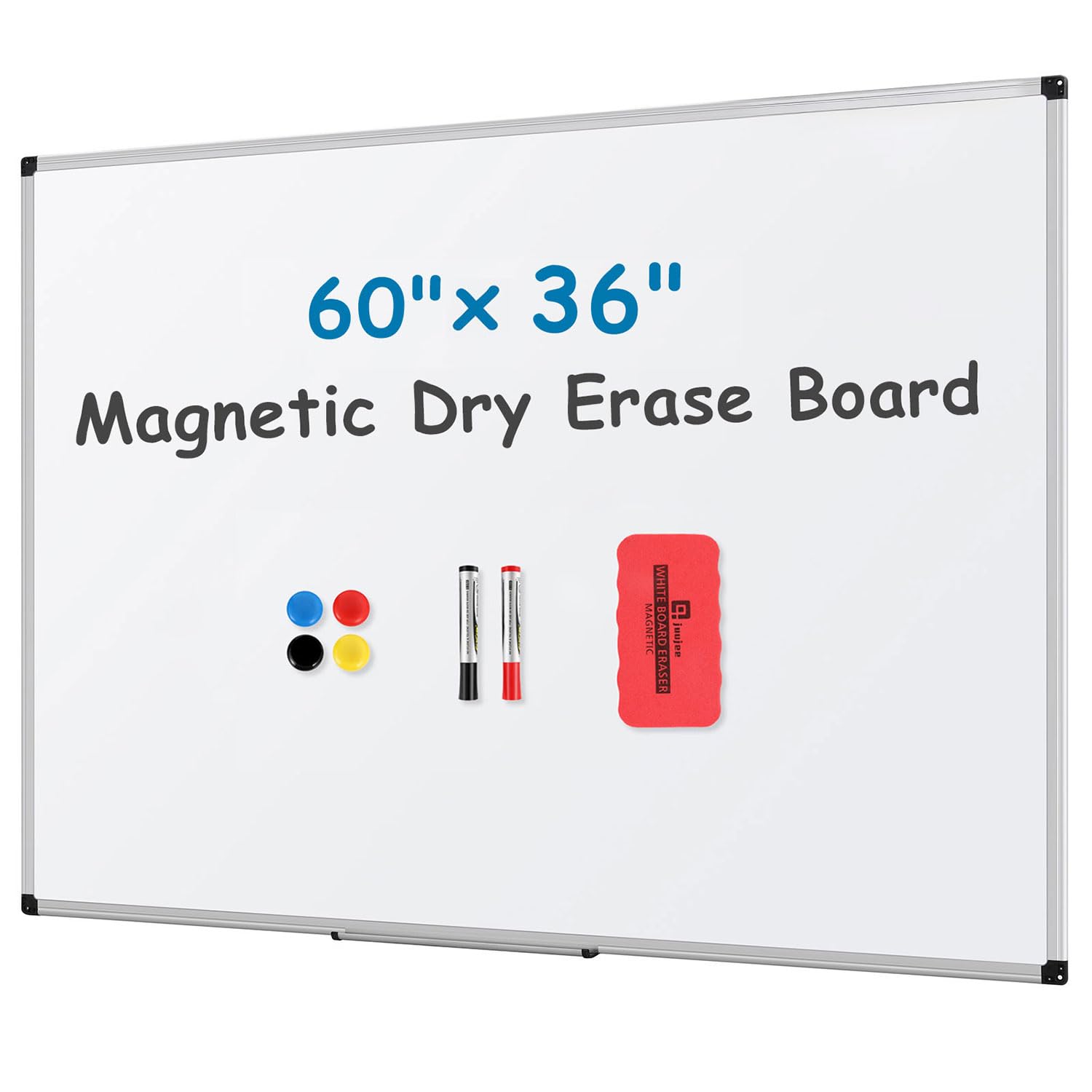 Photo 1 of ROCOFF Magnetic White Board, 60'' × 36'' Magnetic Dry Erase Board for Wall, Aluminium Frame Whiteboard, Hanging Mounted Whiteboard for Home, Classroom, Office