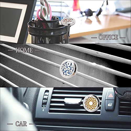 2 Pack Premium Car Fragrance Essential Oil Perfume Diffuser — Stainless Steel Air Freshener Locket Ugprade Car Vent Clip 22 Replacement Felt Pads, Cloud and Sunflower