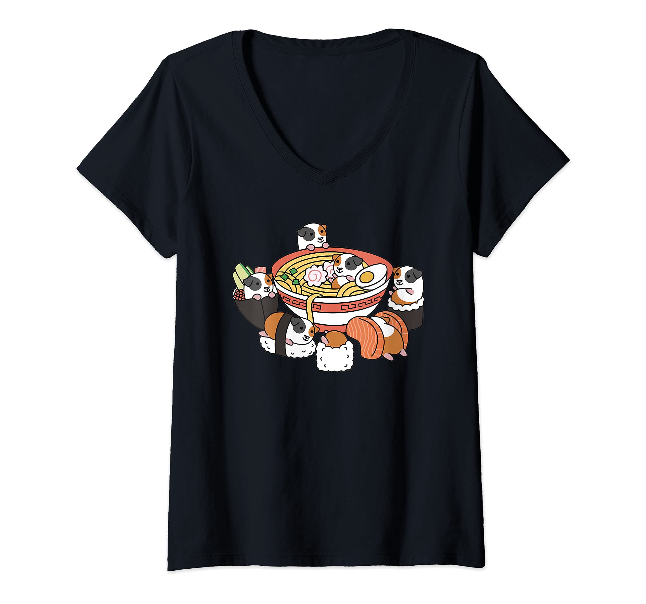 Womens Ramen Sushi Guinea Pig Pet V-Neck T-Shirt