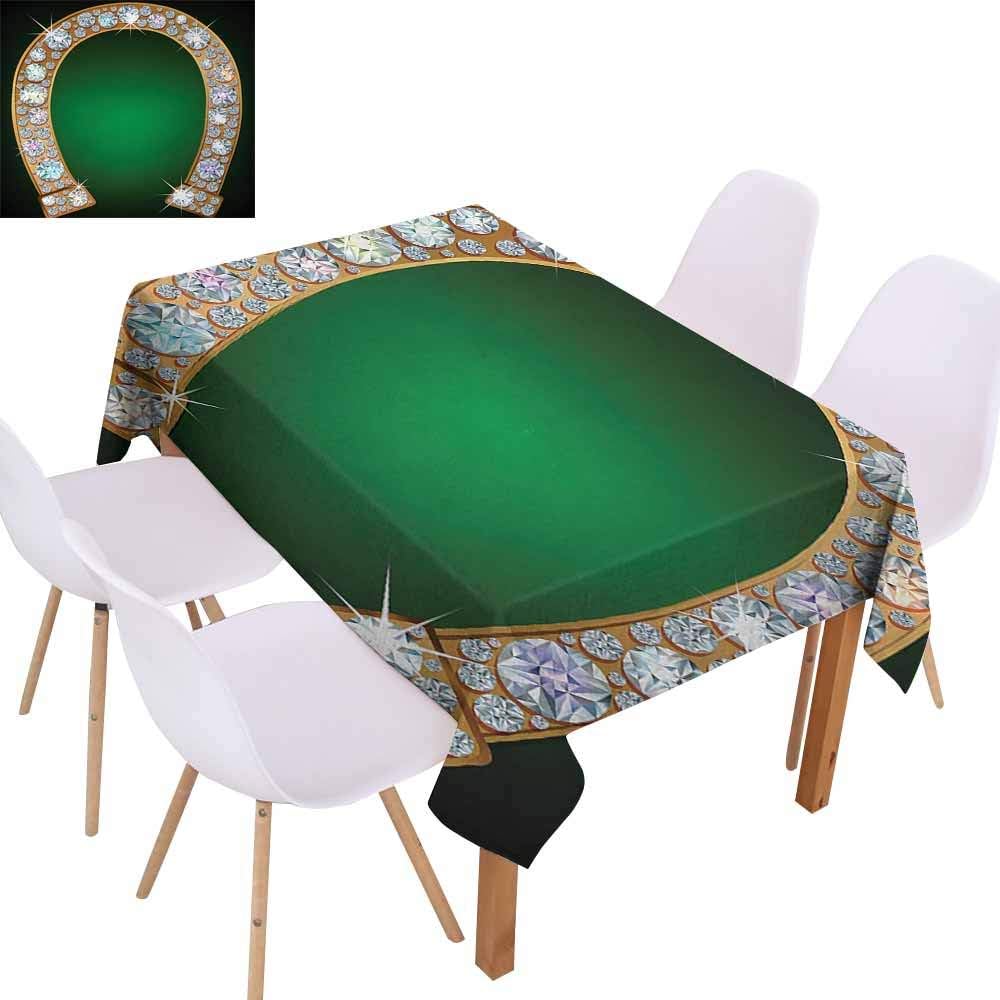 UHOO2018 Horseshoe,Decorative Table Cover,Horseshoe Design Diamonds Fashion Treasure Crystal Figures Digital Print,for Outdoor and Indoor Use,Green Yellow Pearl,73"x112"