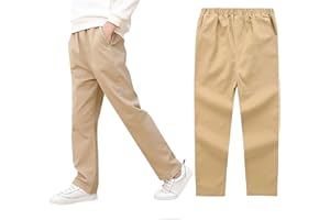 FVZKAR Kids Casual Pants for 4-14 Years Old Boys Girls Elastic Waist Straight Leg Trousers with Pockets School Uniform