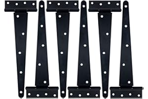 HLMOptimo Heavy Duty T Hinge Tee Hinge T Strap Hinge Shed Hinge Gate Hinge Barn Hinge Fence Hinge Door Hinge Wrought Rustproof All Size Black (6 pcs, 12 inch)