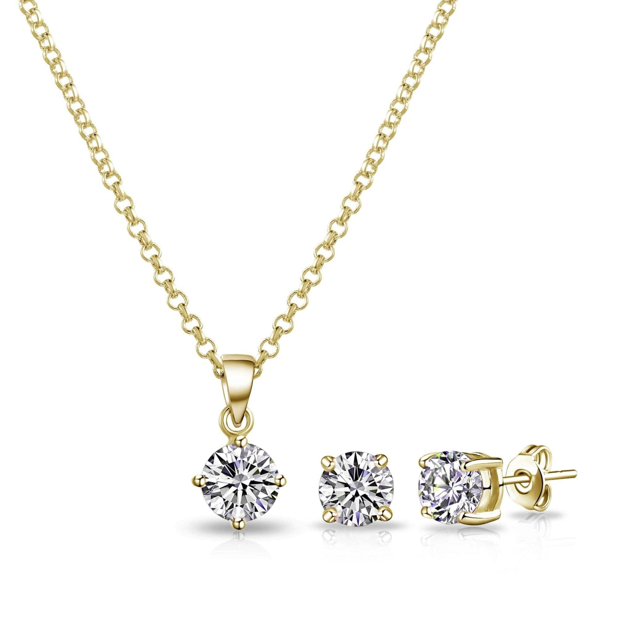 Philip Jones 18k Gold Plated Round Solitaire Set Created with Zircondia® Crystals