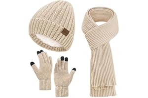 BLATIAL Womens Winter Hats Long Scarf Touchscreen Gloves Set Warm Fleece Lined Knit Beanie Hat Skull Caps