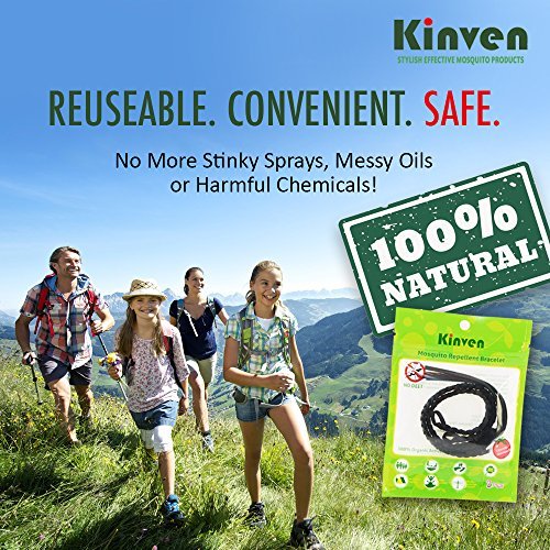 Original Kinven Mosquito Insect Repellent Bracelet Waterproof Natural DEET FREE Insect Repellent Bands, Anti Mosquito Protection Outdoor & Indoor, Adults & Kids, 4 bracelets, in Light Blue/Black