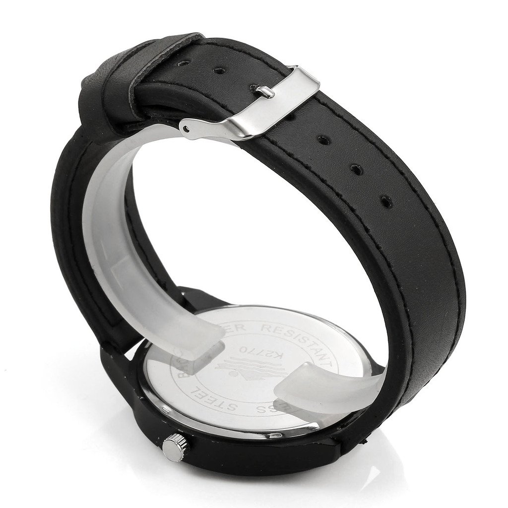 JSDDE Montre à Quartz Homme Bracelet PU Style Sportif Montre Bracelet Fil de Suture Montre Etanche Noir