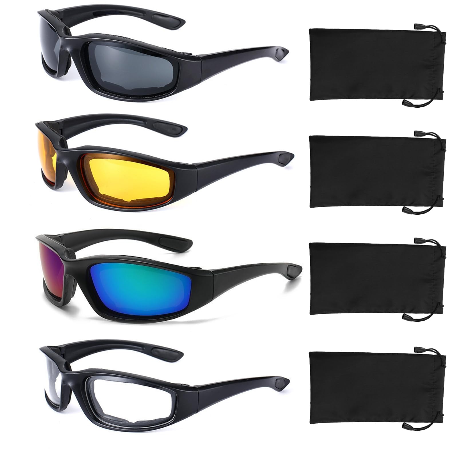 Photo 1 of YISUGOOC 4 Pair Motorcycle Glasses Riding Glasses UV Protection Windproof And Dustproof Motorcycle Goggles Foam Cushion Eyeglasses Suitable For Outdoor Sports Motorcycle Riding