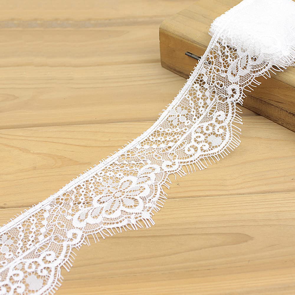 3 Yard Lace Ribbon, Lace Tassel Border, Vintage Lace Border, Lace Trim, Decorative Ribbon, Lace Fabric for DIY Crafts, Sewing, Wedding, Table Decoration, Sewing Accessories, 5.7 cm, White