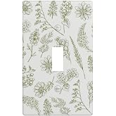 Sage Green Leaves Floral Single Toggle Light Switch Plate Cover 1 Gang Decorative Outlet Plate Electrical Wall Plate Covers Receptacle Decorate Plug Covers For Kitchen Bedroom Decor 4.5