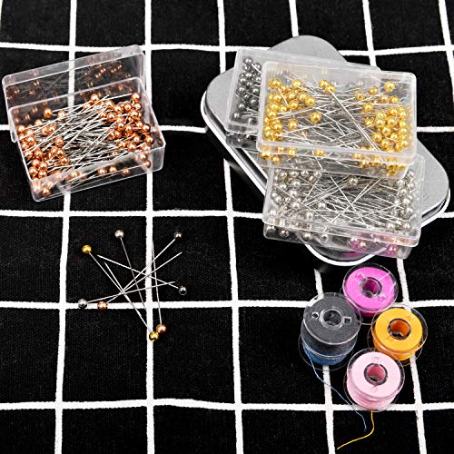 Sewing Pins,Multicolor Ball Plastic Head Pins Straight Quilting Pins for Dressmaker Jewelry Craft Decoration with Transparent Cases-4 Colors