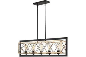 Emliviar 5-Light Kitchen Island Lighting - Modern Linear Rectangle Pendant Light Fixture for Dining Room Kitchen, Black and Gold Finish, YE242-5LP BK+BG