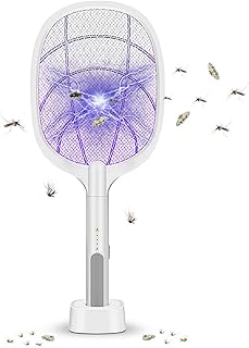 DANGZW Elektrische Fliegenklatsche, 2 in 1 3000V USB Wiederaufladbarer Fliegenklatsche Elektrisch mit Ladebasis, Elektrische Fliegenfänger Insektenvernichter für Mücken, Fliegen, Bienen, Motten