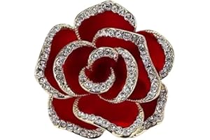 SONGBOWEN Crystal Rhinestone Red Flower Camellia Pin Brooch - Ladies' Fashion Clothing Accessory
