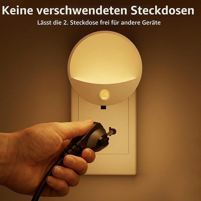 Nachtlicht Steckdose 2 Stück Dimmbar mit Bewegungsmelder WarmWeiß