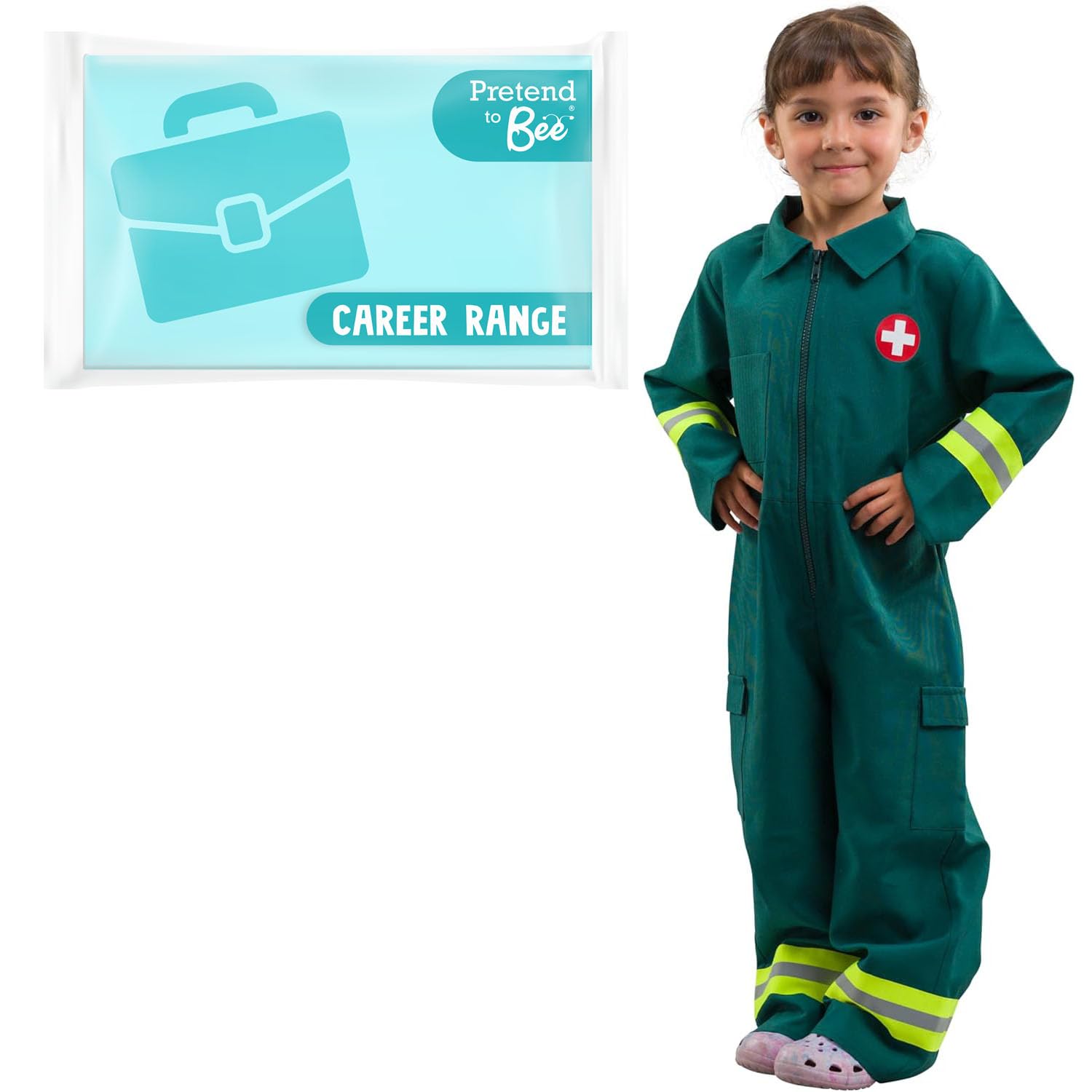 PRETEND TO BEE Deluxe Paramedic Dress Up Costume for Kids, Green, 3-5 Years