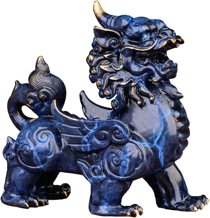 HEFUTE Brave Troops(Drogon's Son) Statue Sculpture - Chinese Feng Shui Pi Xiu Means Wealth & Lucky - Exquisite Handmade Craft - Home Decoration Decor Suitable for Meeting Rooms(Blue)