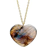 Natural Heart Pendant Necklace, Puffy Heart Crystals, Handmade Dangle Jewelry, Genuine Gemstone Pendant, Gift For Her,20 inch Gold Plated Adjustable Chain, Christmas Gift