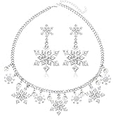 YINL Christmas Snowflake Necklace Bracelet Earrings Snowflake Charm Link Bracelet Austrian Crystal Drop Dangle Earrings Christmas Snoflake Jewelry Set for Women