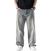 EnllerviiD Men's Baggy Ripped Jeans Wide Leg Y2k Skater Denim Pants Loose Fit Hip Hop Streetwear