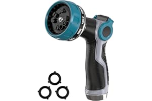 Heavy Duty Garden Hose Nozzle - 10 Spray Patterns, Thumb Control Water Pressure, Semi-Metal Construction Ergonomic Anti-Slip 
