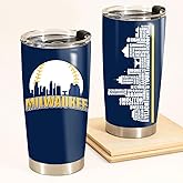 Schian Milwaukee City Skyline Legends Baseball Tumbler - Coffee Mug Insulated Tumbler With Lid - Mother's Day, Father's Day, Birthday, Christmas Gifts For Fans - 20 Oz| Stainless Steel