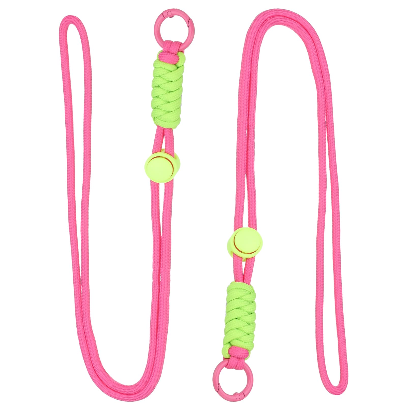 PATIKIL 2 Pcs Paracord Lanyard Necklace, Paracord Lanyard with Split Ring & Clip, Color Matching String for Outdoor Activities, Bag Pendant, Keys, Rose Red & Green