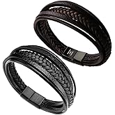 murtoo Mens Leather Bracelet with Clasp Cowhide Multi-Layer Braided Leather Mens Bracelet