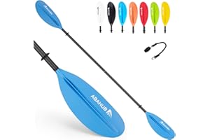 Abahub 1 x Carbon Kayak Paddles, 90.5 Inches Kayaking Oars for Boating, Canoeing with Free Paddle Leash, Carbon Fiber Shaft Black/Blue/Green/Orange/Yellow/White/Red Plastic Blades